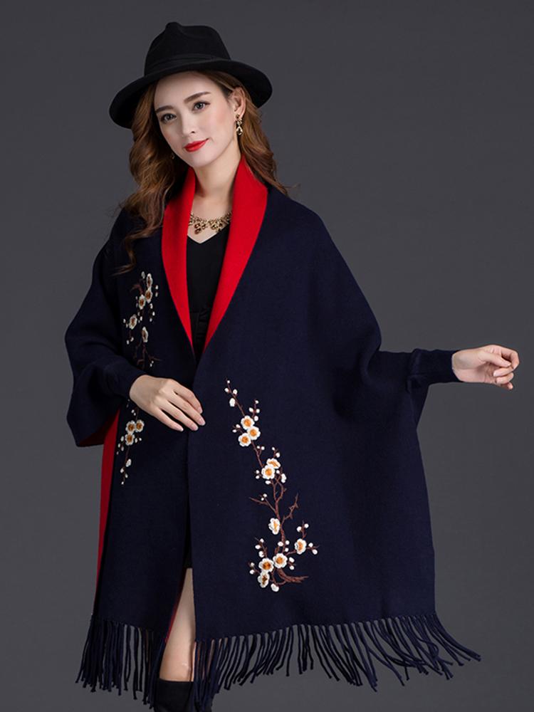 Autumn And Winter New Double-Sided Scarf Thick Warm Fashion Outdoor High Quality Comfortable Plum Embroidery Temperamental Shawl