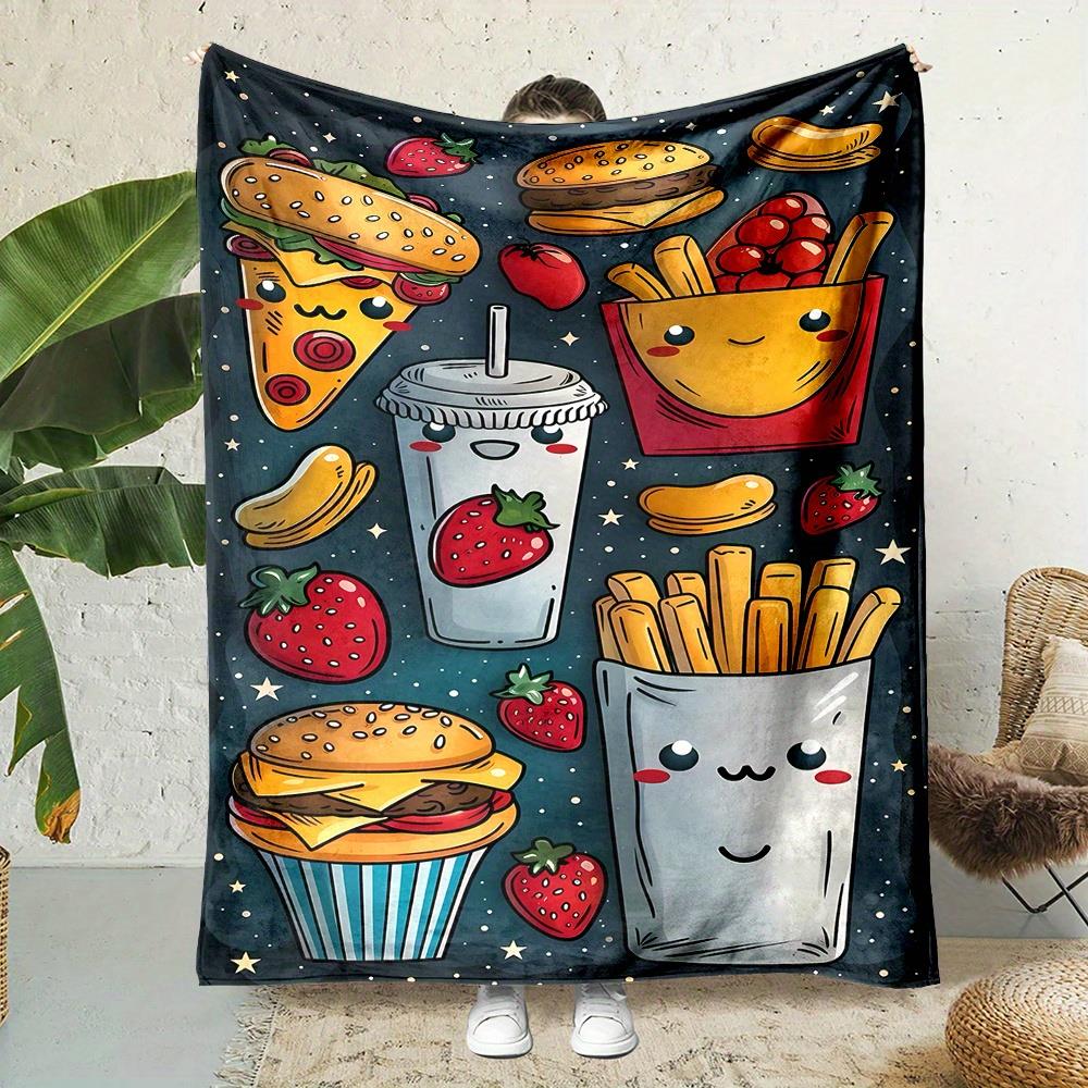 

pizzas french fries patterns Flannel printed blanket suitable for all seasons suitable for living room office sofa and travel 75x100cm (30x40inch)