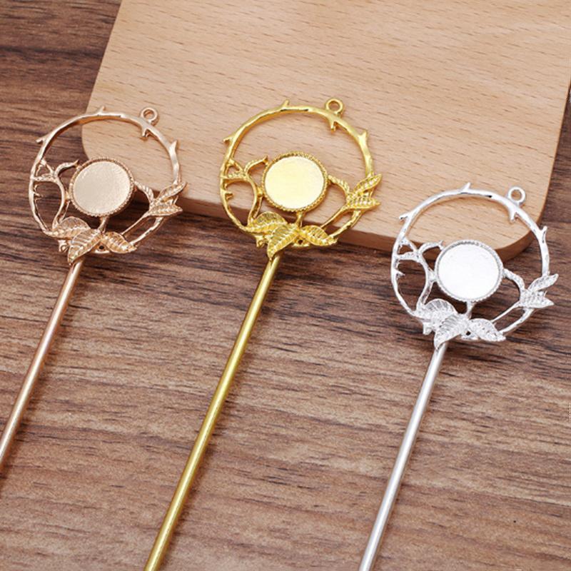 5pcs Retro Hair Fork 35mm Flower Hair Sticks Hair Pin Hairpins Headwear 12mm Cabochon Base Jewelry Findings DIY Hair Accessories