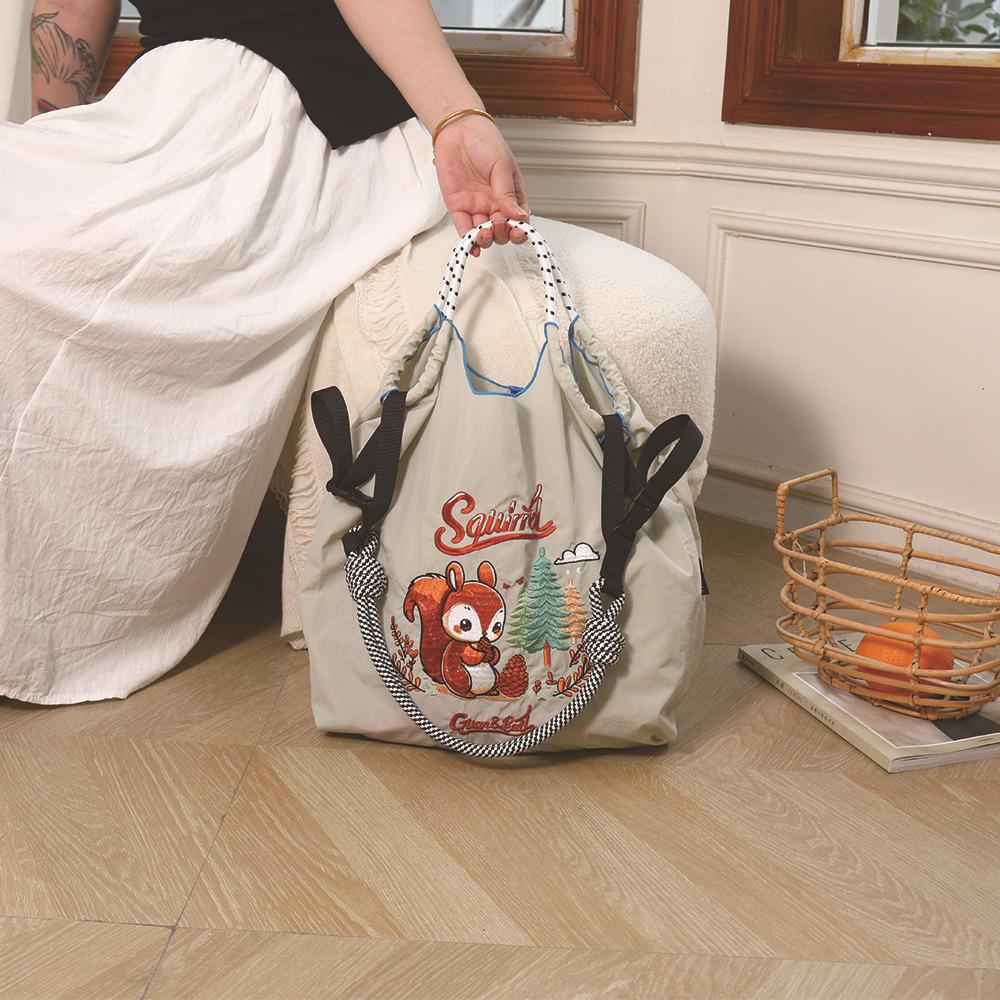 Trendy Large-Capacity Japanese-Style Nylon Embroidery Shoulder Bag for Women