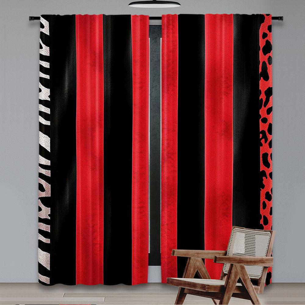 Vibrant Red Black Zebra Printed Curtains Suitable Bedroom Bathroom Living Room Dining Study Office Curtain Set Of 2 Made Polyester Washable Great
