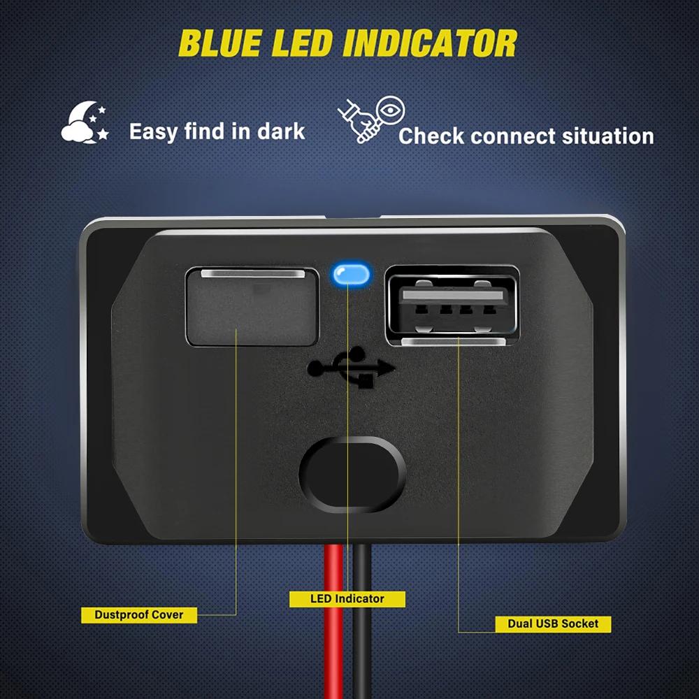 12V-24V USB Fast Car Charger Outlet 50W Dual USB C 30W and Dual QC 3.0 20W Port Car Charger Socket Accessories for Bus RV Truck