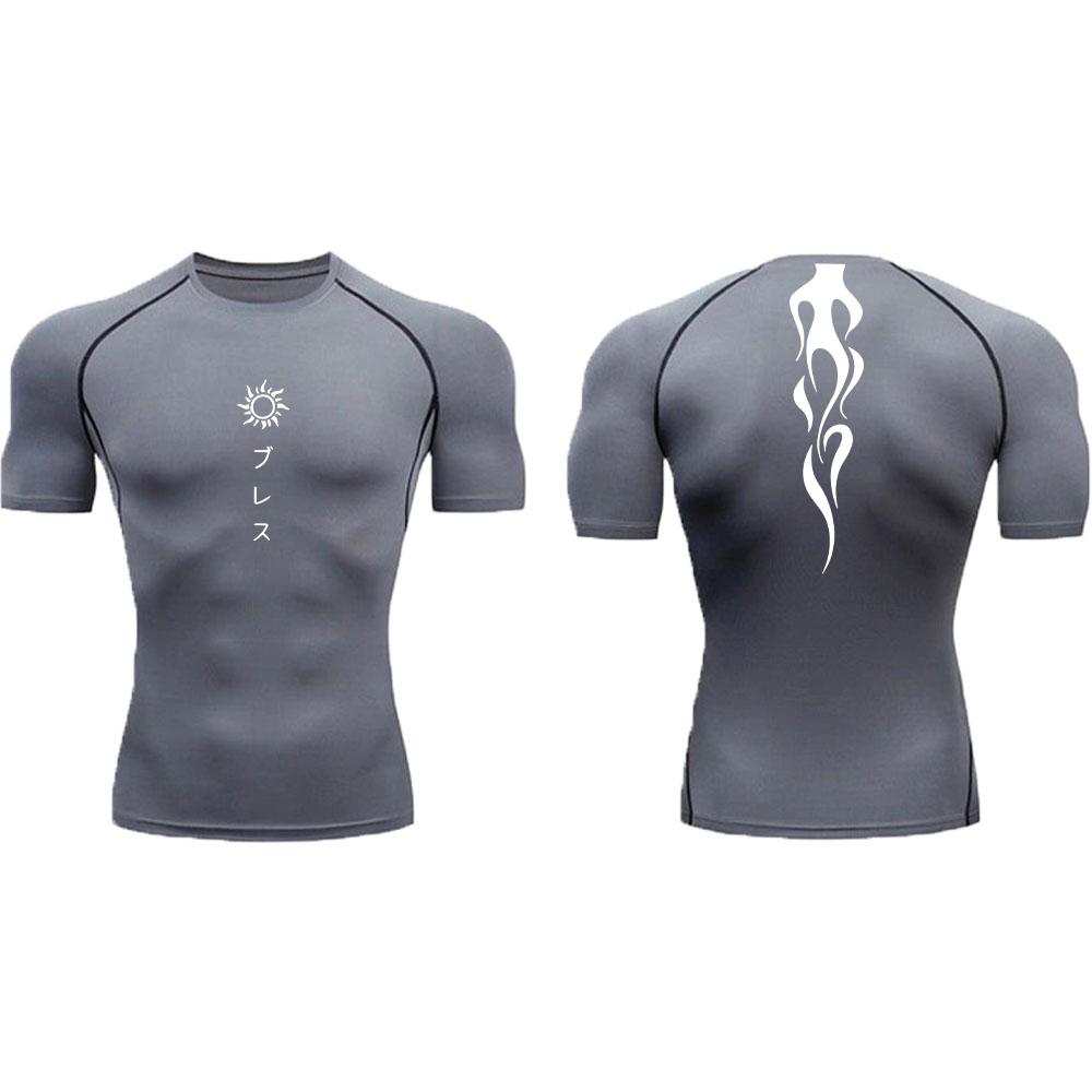 Men's Compression Shirt Printed Fitness Sport Running Tight Gym TShirts Athletic Workout Bodybuilding Quick Dry Tops Tee Summer