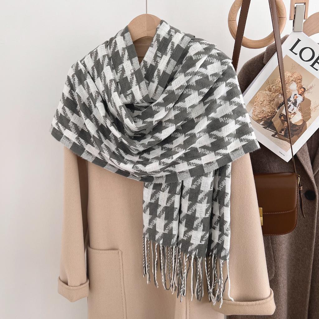 Luxury Houndstooth Winter Scarf Women Cashmere Warm Pashmina Foulard Female Shawls Wraps Thick Soft Bufanda Poncho Scarves