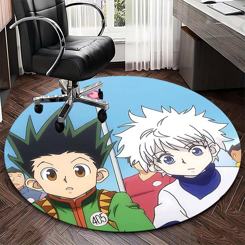 1pc Hunter X Hunter Killua & Gon Round Carpet Anime Cartoon Design Office Chair Mat, NonSlip Rug for Home Decor, Living Room, Bedroom