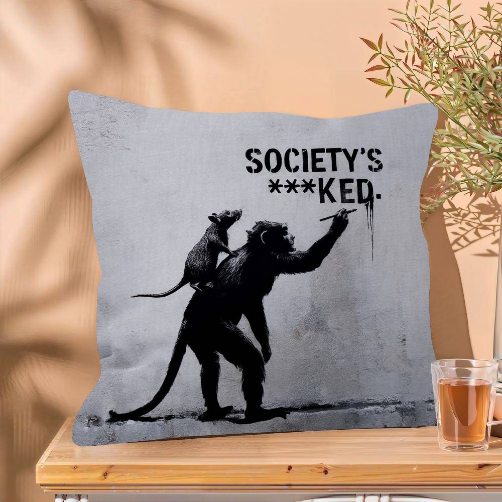 Banksy Street Graffiti Cushion Cover Inches Farmhouse Decor Home Throw Pillow Covers for Couch Decorations