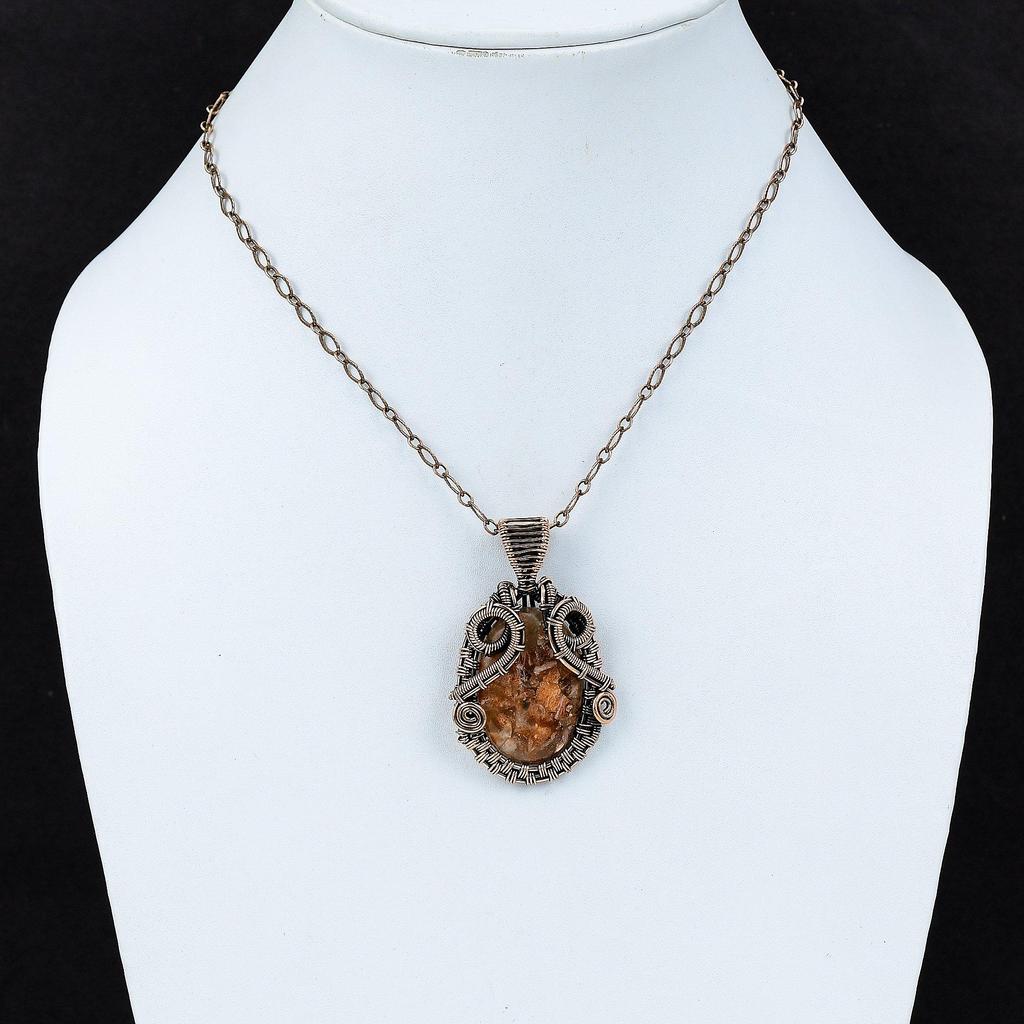 Pandantiv Piatră Soarelui Pandantiv Înfășurat în Sârmă de Cupru Bijuterii Piatră Soarelui Pandantiv Piatră Prețioasă Bijuterii Sârmă de Cupru Cadou Logodnă Pandantiv Elegant Făcut Manual