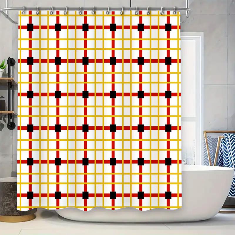 

Red Blue Plaid Waterproof Shower Curtain Fabric Bath Rug Decorative Customizable Window Washing Cloths 180X240Cm (Custom Size Av W60H190(CM)-1 Pcs
