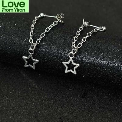 Fashion Simple Personality Pentagram Star Back Hanging Drop Earrings Korean Metal Chain Dangle Brincos Women 'S Jewelry