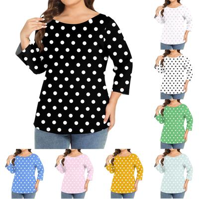 Women's Plus-size Model O-neck 3/4 Sleeve Solid Color Top