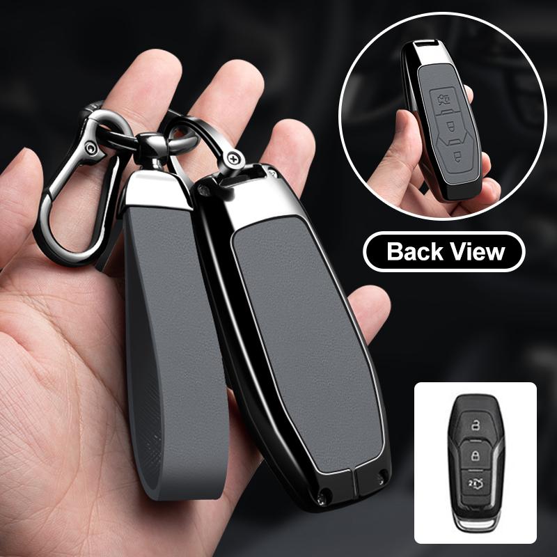 Zinc Alloy Car Key Case Cover for Ford Mondeo MK3 MK4 MK5 Kuga F150 Ranger Explorer Focus SMAX CMAX Mustang 2020 Leather Shell
