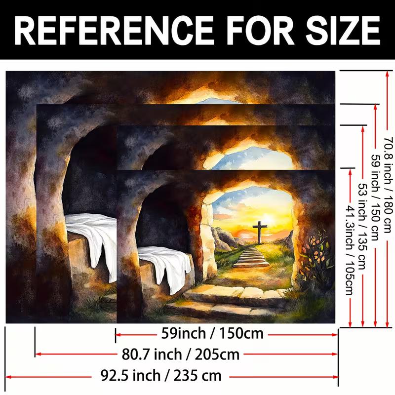 2D Easter Church Backdrop, Watercolor Empty Tomb & Cross Banner for Christian Worship Events