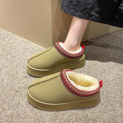 Thick-soled Snow Boots Women's 2024 Autumn and Winter New Large-size Bag Head Half-tray Cotton Shoes Wear Warm Cotton Slippers with One Pedal