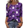 Women's Casual Halloween Print Top Three Quarter Sleeve Round Neck Pullover Shirt Lightweight Comfortable Fit for Everyday Wear