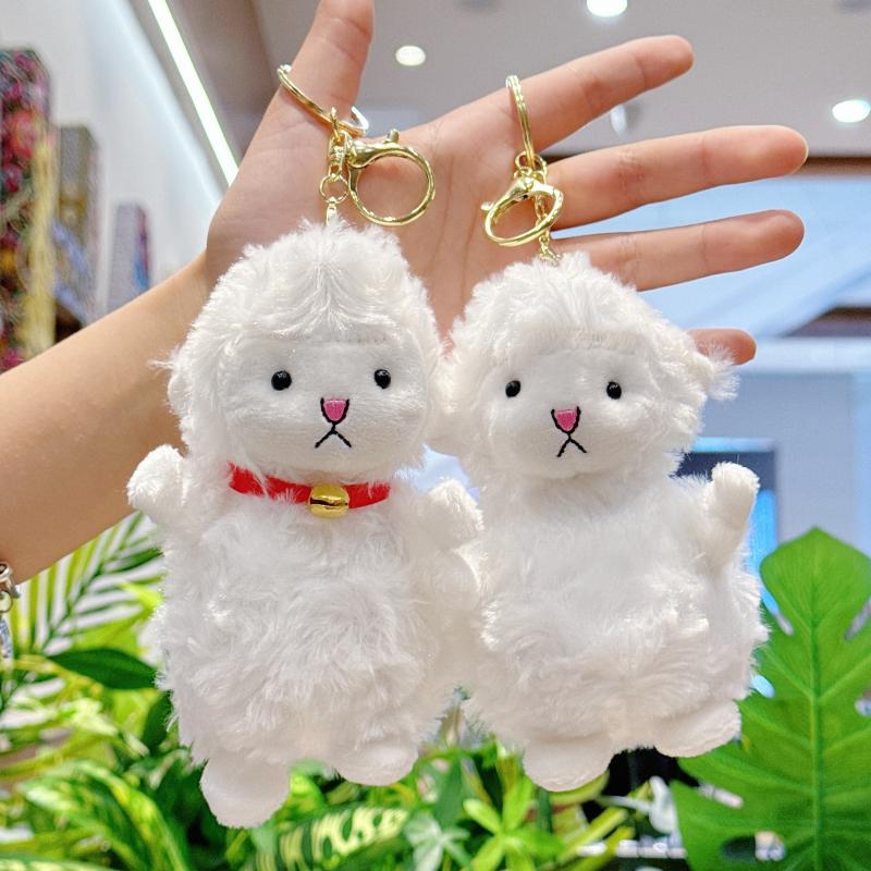 Cute Fluffy White Plush Sheep Keychain Soft Bell Backpack Pendant Gift For Kids Friends