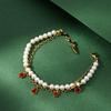 Exquisite Red Maple Leaf Enamel Gourd Multi-Pendant Pearl Double-Layer Chinese Bracelet Gift