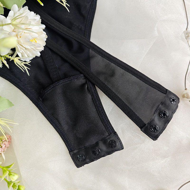 European & American Lace Patchwork See-through Slim Fit Bodysuit