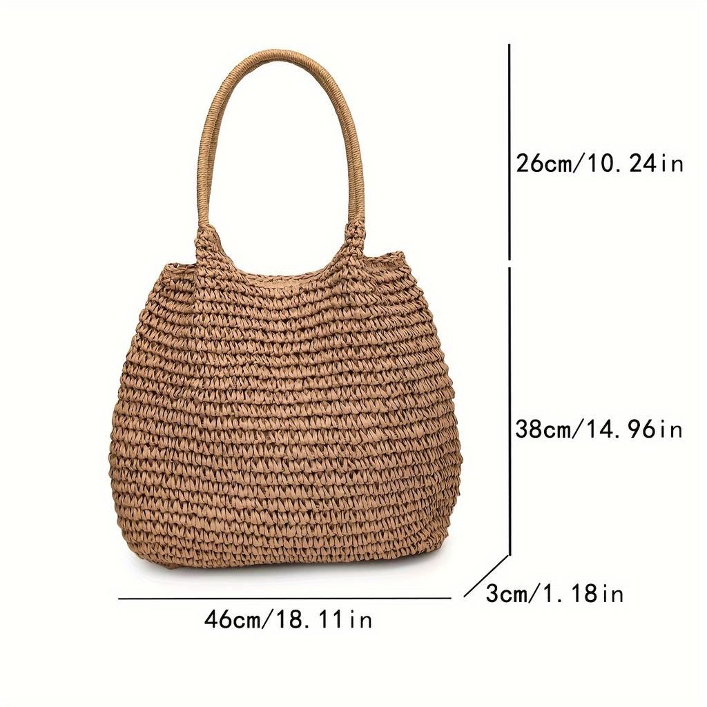 Summer Paper Straw Bag Women Woven Tote Casual Beach Shoulder Handbag Vacation Ladies Travel Shopping Purse