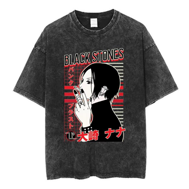 Nana Osaki Japanese Anime Vintage Washed T-shirt Men's Women Clothing Harajuku Short Sleeve T-shirts Casual T Shirts