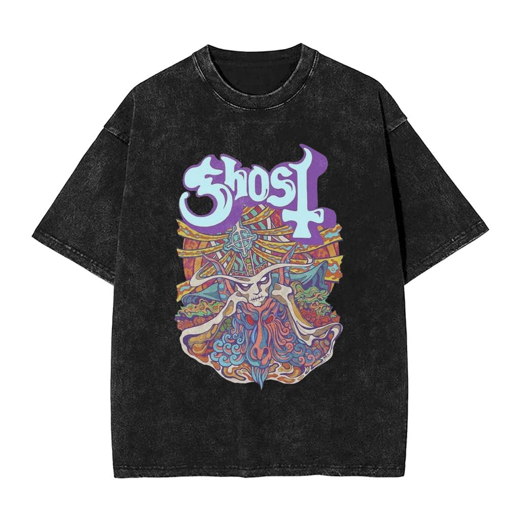 Funny design ghost Legend ghost music T-Shirts for Men O Neck Cotton Washed T Shirts  Short Sleeve Tee Shirt Clothing