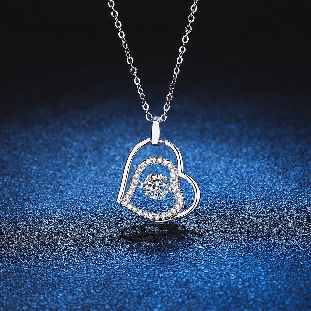 S925 pure silver double heart necklace, dynamic pendant, collarbone chain, light luxury, versatile, give your girlfriend a necklace as a gift 925 silver