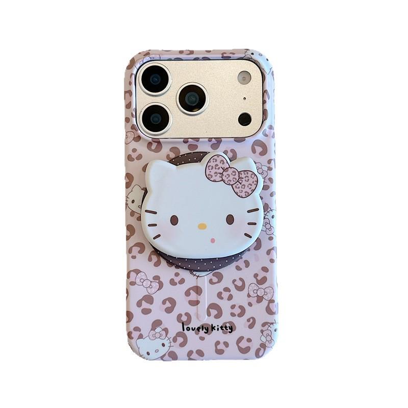Pink Leopard Cat Magnetic Stand Case for iPhone 17/16 Pro Max/15 Pro