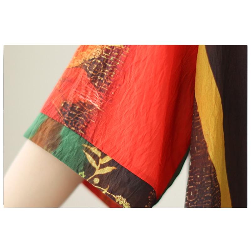 Dimanaf 2024 Plus Size Women Summer Beach Vintage O-Neck Dress Elegant Lady Print Long Dress Style Loose Dress