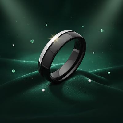 Wasserdichter schwarzer doppelter Edelstahl Ehering für Damen Einzigartiger 6 mm Verlobungs-Versprechens-Schmuck