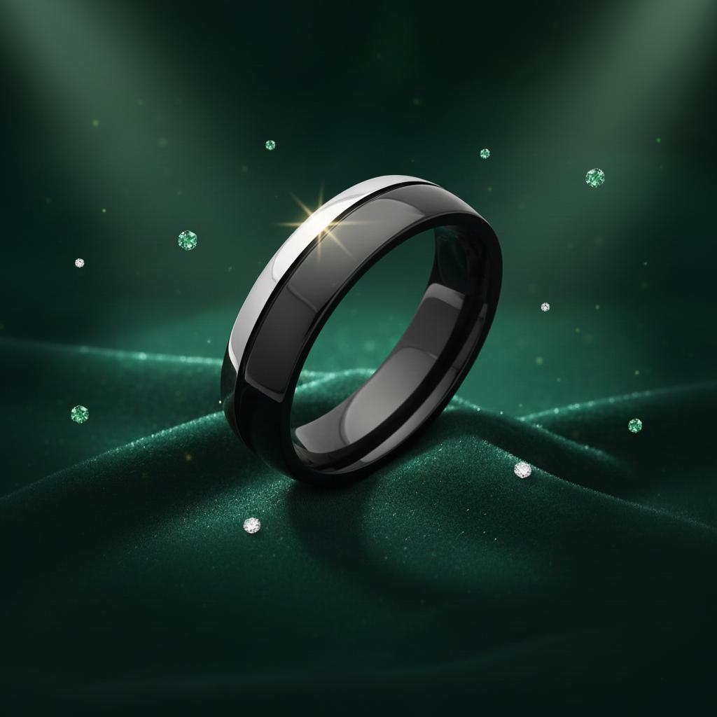 Waterproof Black Double Layer Stainless Steel Wedding Band Ring for Women Unique 6mm Engagement Promise Jewelry