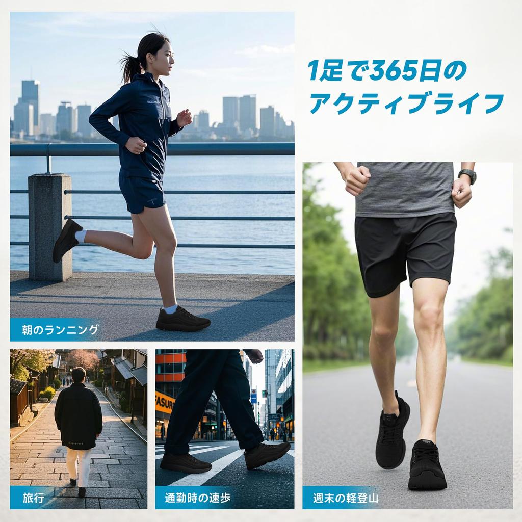 Gitzing Running Sneakers for Men and and Athletic Size Ultra-Lightweight Women, Walking, Jogging, Shoes, Black, 26.5cm