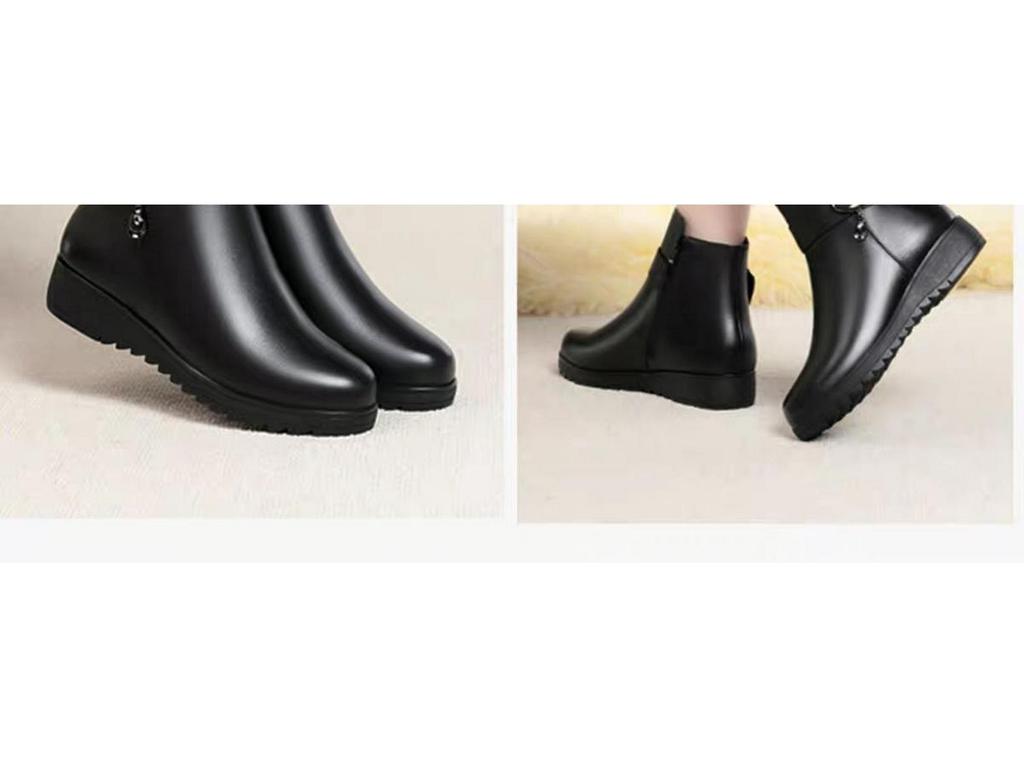 Women's Winter Plush Leather Ankle Boots - Soft Sole, Non-Slip, Ideal for Middle-Aged and Elderly.