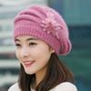 Pure Color Mom Hat Knitted Wool Female Berets Casual Winter Flower Hat  Autumn Winter