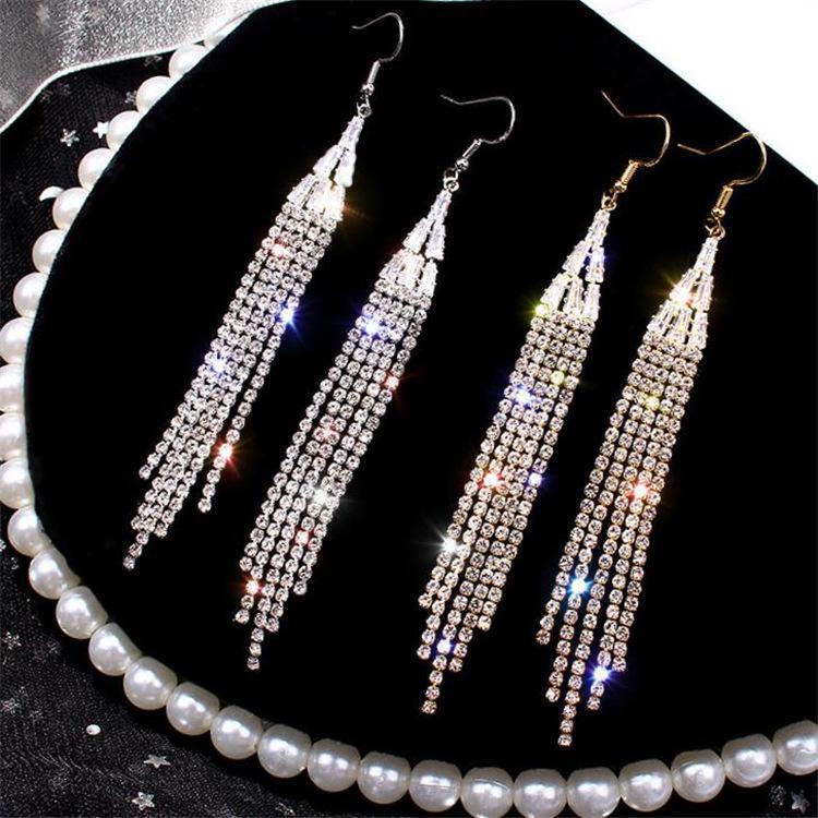 Elegant Long Diamond Tassel Earrings Super Fairy Style for Women Internet Celebrity Earrings
