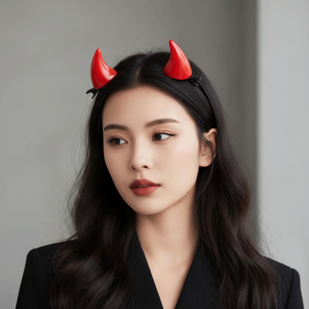 Glossy Demon Horn Barrettes Miniature Ox Horn Hair Clips Devil Horn Hairpins  Music Festival