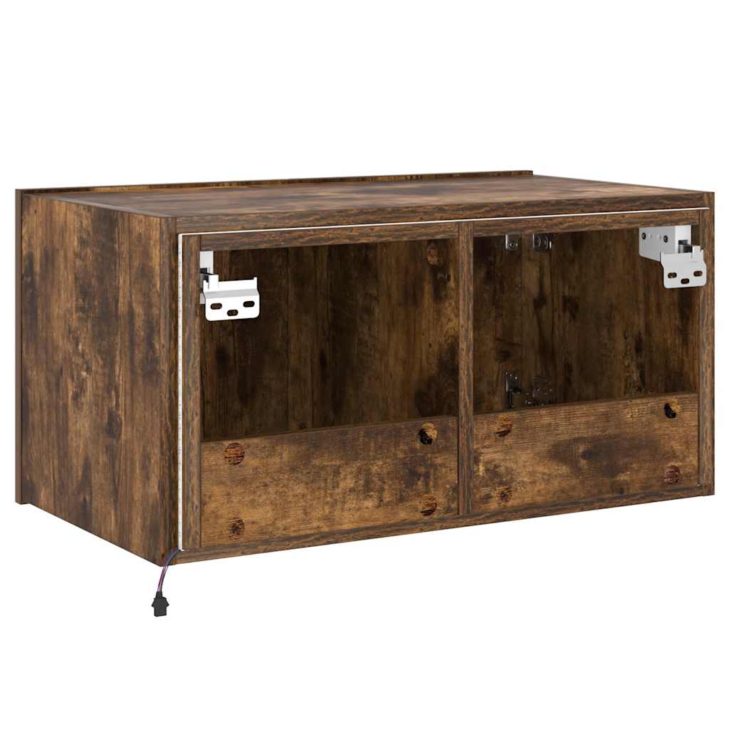 Wall Mounted TV Cabinet with LED Lights Smoked Oak Finish 60 x 35 x 31 cm
