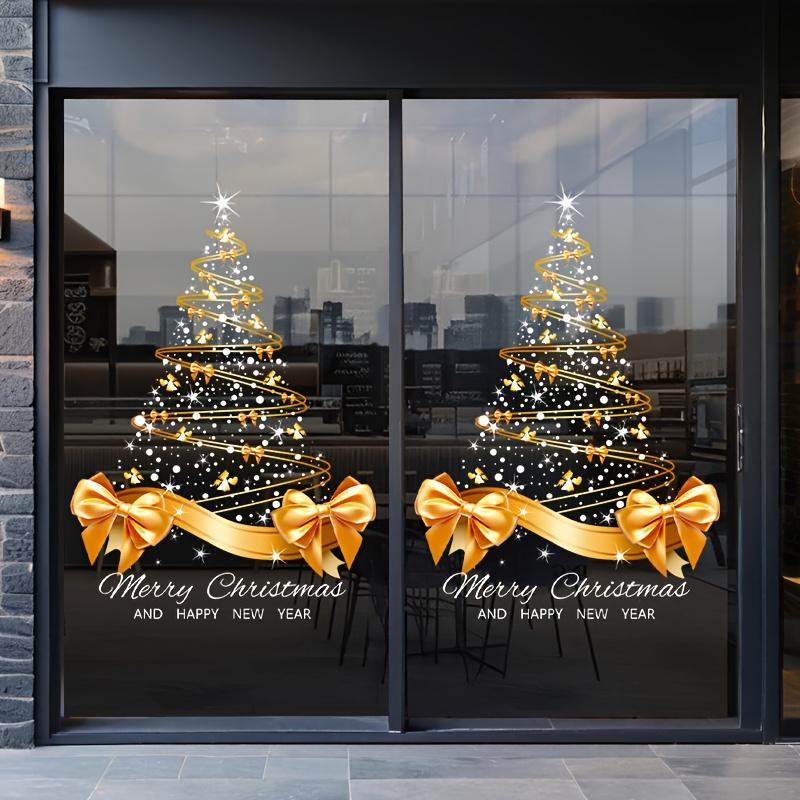 1pc Golden Christmas Tree Stickers Reusable Decals Xmas Window Clings Holiday Decor for Home Party New Year Decorations