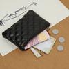 Women Coin Purse Solid Color Faux Leather Rhombus Texture Zipper Closure Blong Shape Large Capacity Portable Lightweight Firm Stitching