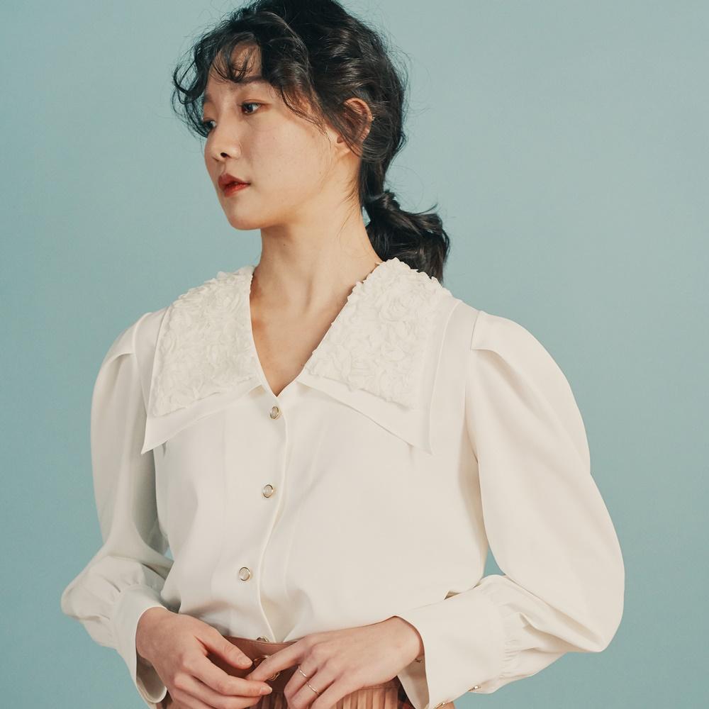 Prin J Double Collar Tuck Blouse Apricot Pink/M