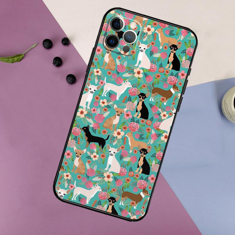 Chihuahua Face Floral Dog Case For iPhone 16 15 14 13 12 11 Pro Max 7 8 Plus XR XS Max X Phone Protection Cover