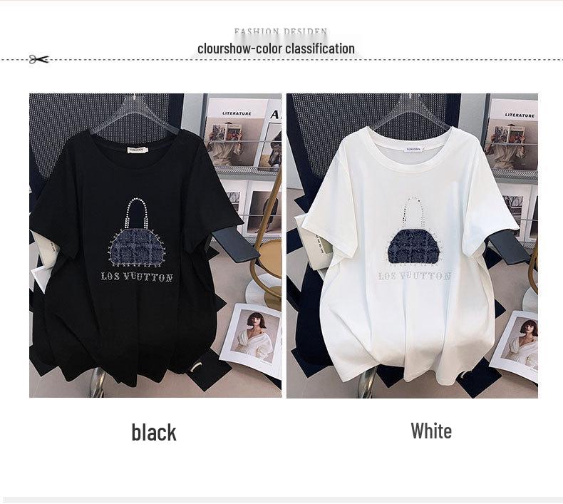 Plus Size Slimming Loose Round Neck Mid-Length Short-Sleeve Women's T-Shirt