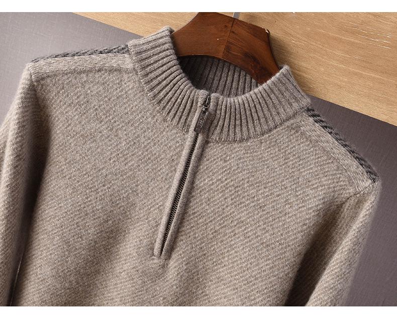 Men's Spring & Autumn Half-High Neck Zip Sweater - Casual, Versatile, Solid Color Pullover