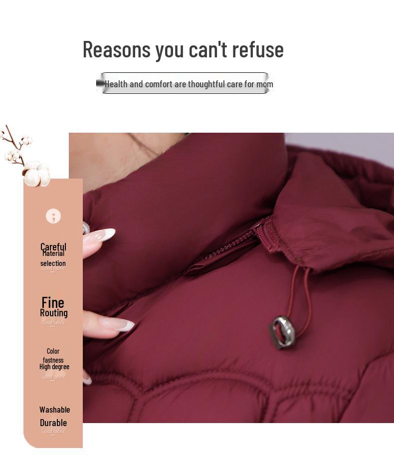 Fat Mama Plus Size Mid-Length Winter Cotton Jacket for Middle-Aged & Elderly Women
