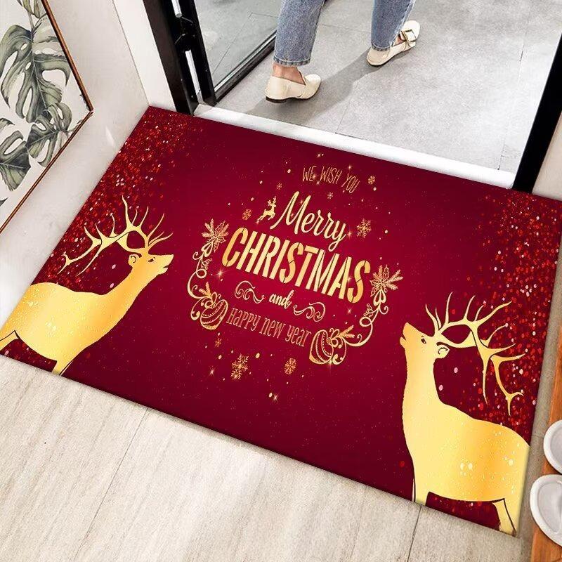 Merry Christmas Santa Claus Welcome Carpet Party Living Room Sofa Bedroom Bedside Study Entrance Door Rug Non-slip Decor Mat