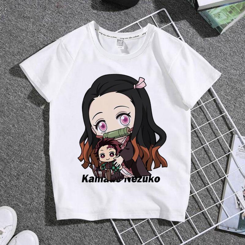 

Casual Harajuku Anime Demon Slayer Graphic Children T-Shirt Summer Loose Short Sleeve White Women Tops Kids Boy Tees Men Blouses S білий