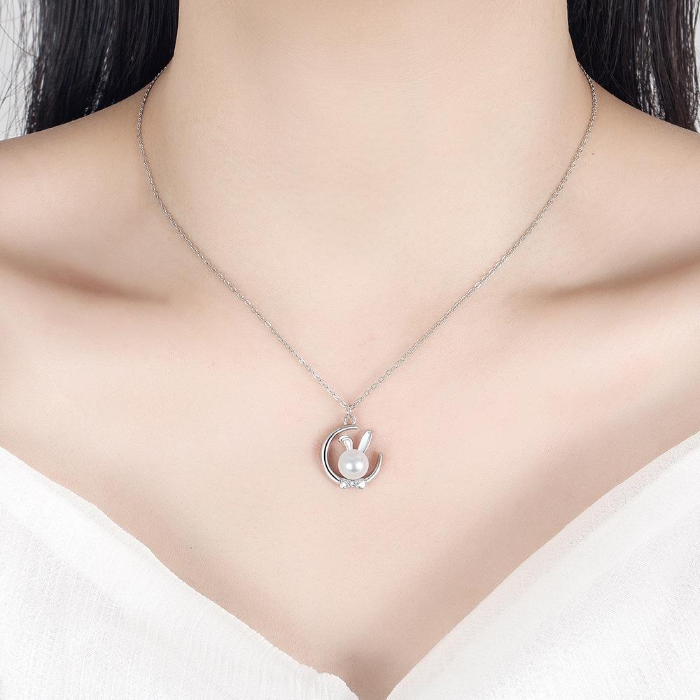 Moon Rabbit Cute Rabbit Necklace Earrings Set Women'S Light Luxury Design Zodiac Rabbit Earrings Moon Rabbit Clavicle Chain