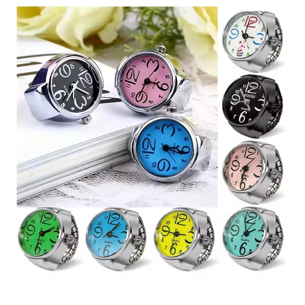 Mini Quartz Watch Clock Finger Rings for Men Women Elastic Strap Punk Gothic Couple Roman Ring Personality Jewelry Gift