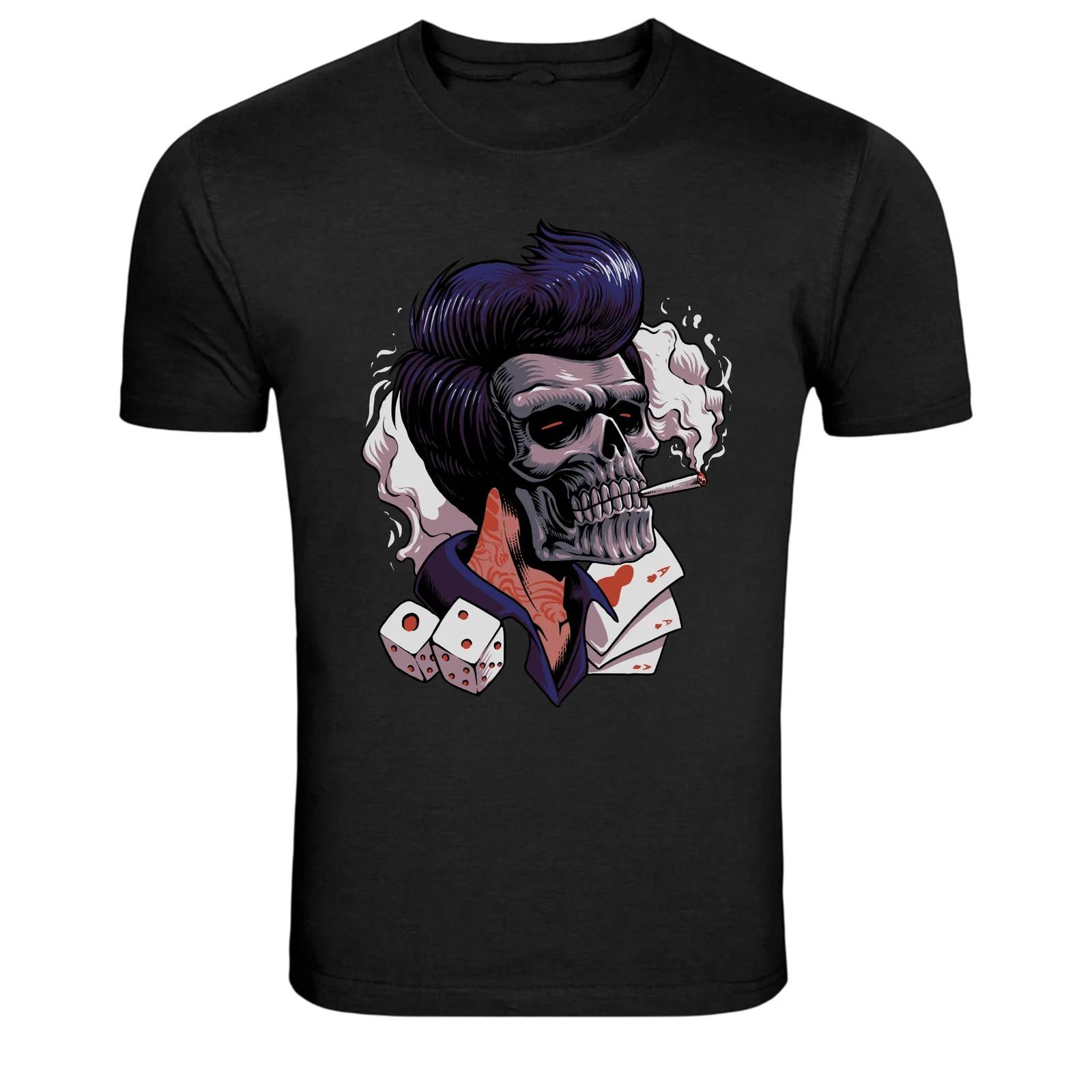 Skull Gambler Smoking Dice Graphic T-Shirt XL
