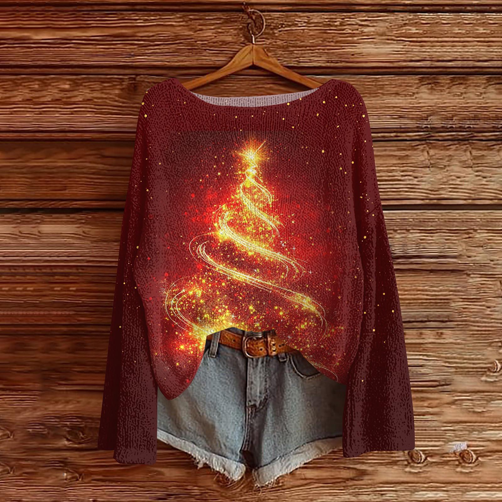 

Женский модный свитер с рождественским принтом, легкий, повседневный трикотажный пуловер с длинным рукавом XL