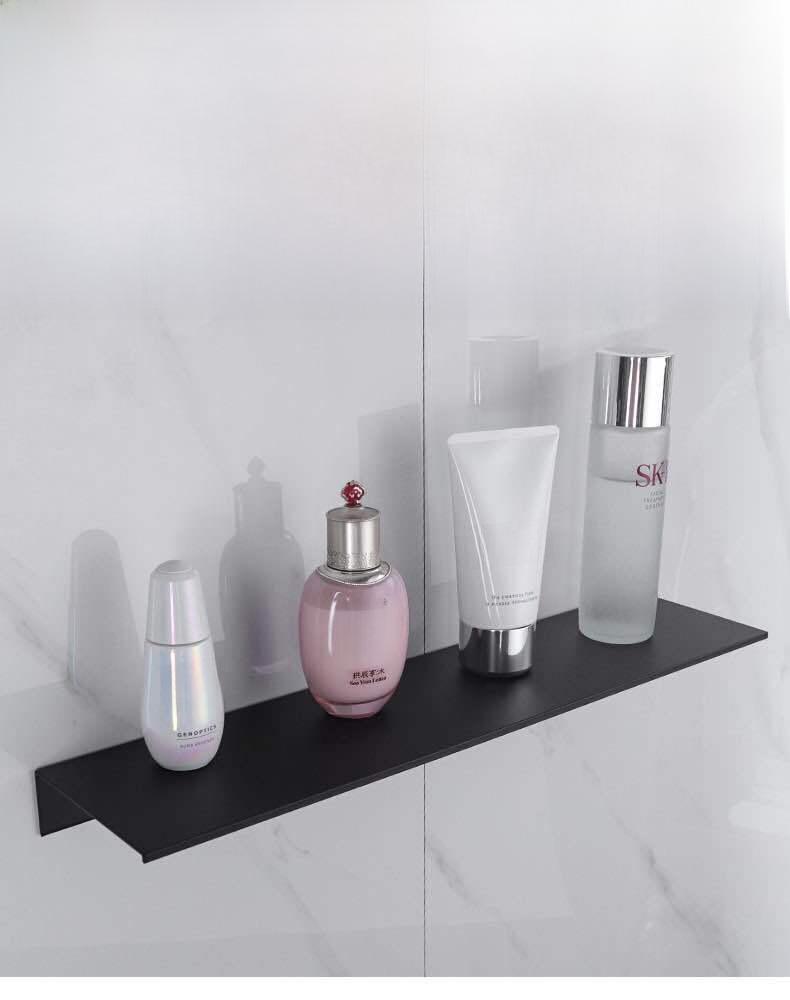 Estante de pared para baño de aluminio negro sin perforaciones