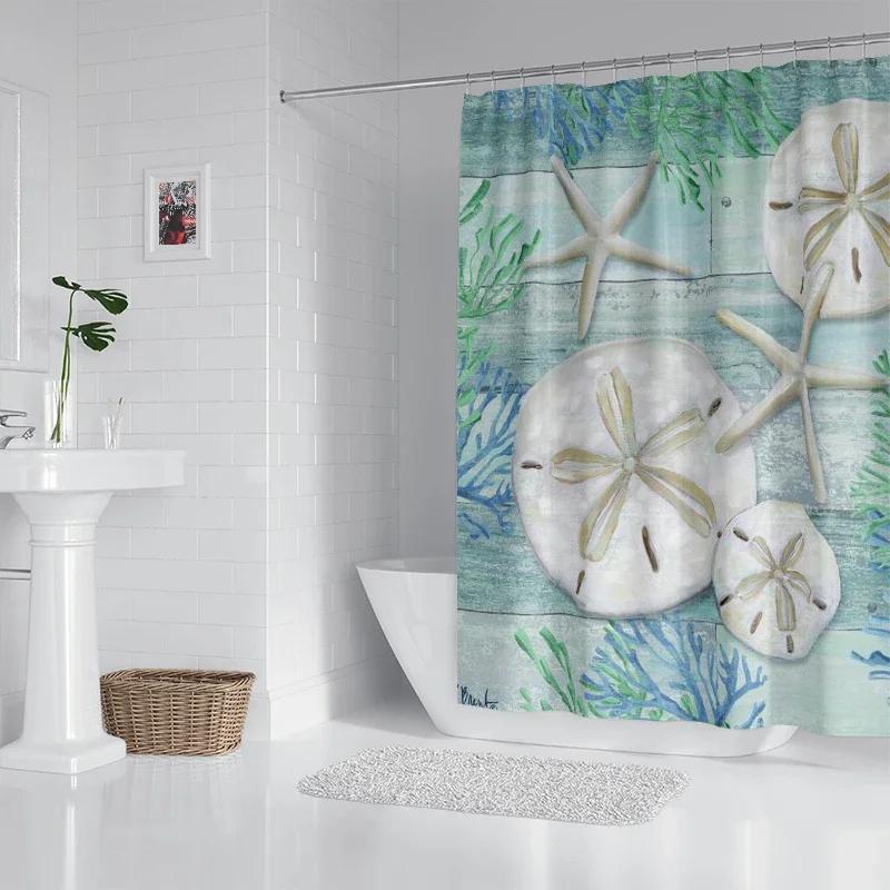 Ocean octopus, seahorse, starfish waterproof fabric household shower curtain accessories shower curtain marine shower curtain
